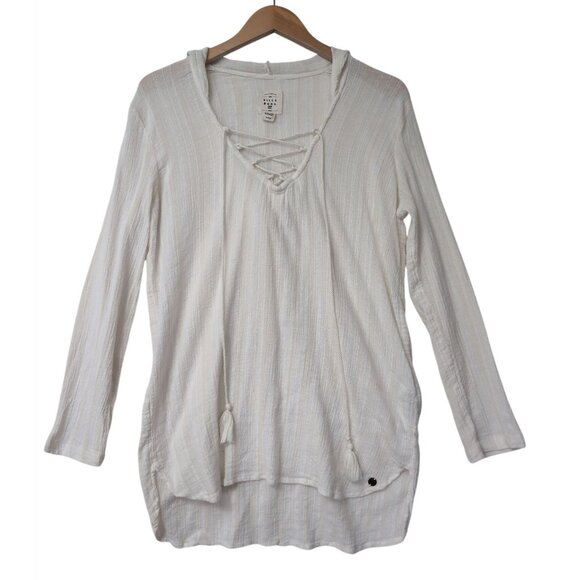 Billabong Tops - Billabong Tunic Top Cover Up Womens M White Beige Hooded Beachy Festival Boho